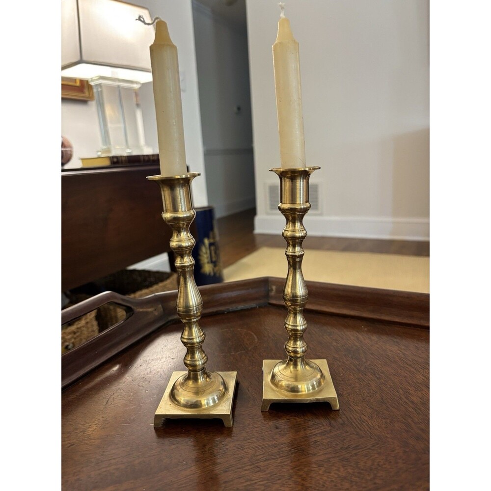 🕯️Antique Norleans Pair of Twin Flame Brass Footed Candlestick Holders 8”
